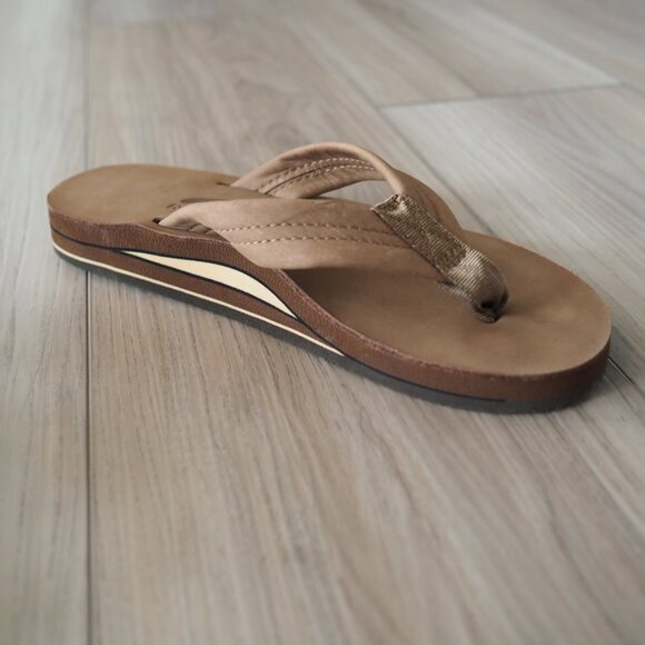 Rainbow Tan Flip Flops Double Layer Premier Leather Arch Support Sz W 5.5-6.5 - Picture 4 of 15